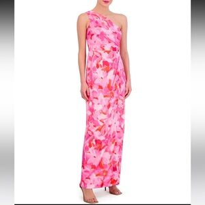 Vince Camuto One Shoulder Sleeveless Floral Maxi Sheath Dress, 0
